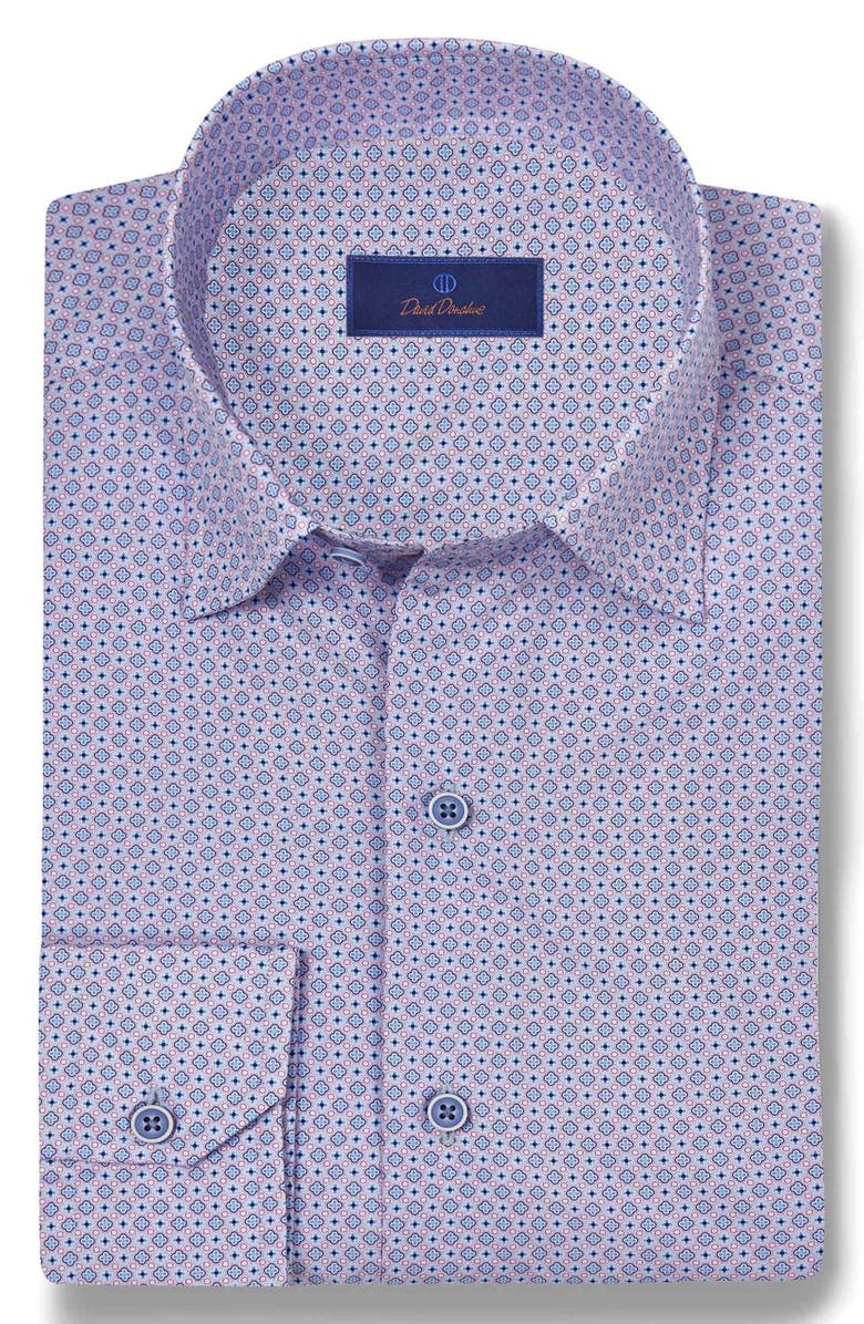 David Donahue Micro Geometric Print Sport Shirt, Main, color, 