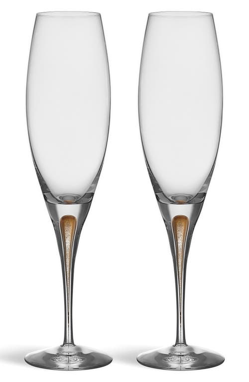 Orrefors Intermezzo Gold Set Of 2 Champagne Glasses In Gold