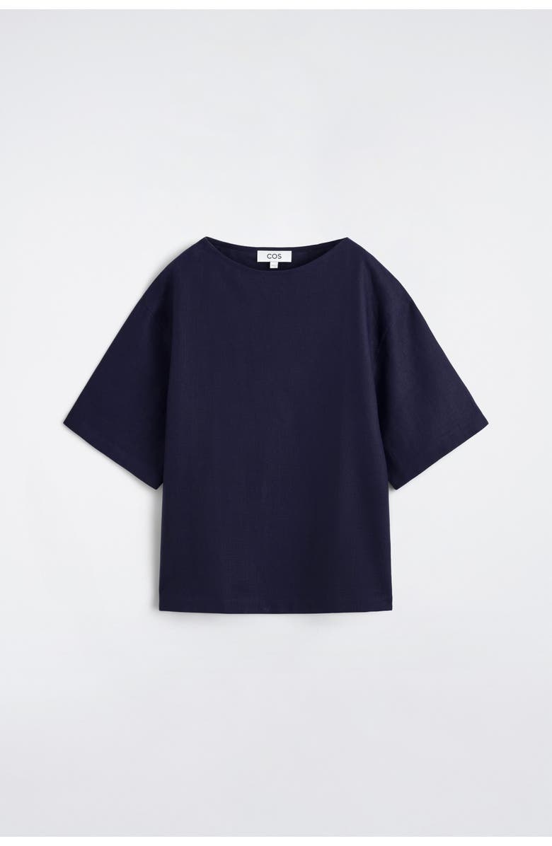 COS Boat-neck Linen T-shirt, Alternate, color, Navy