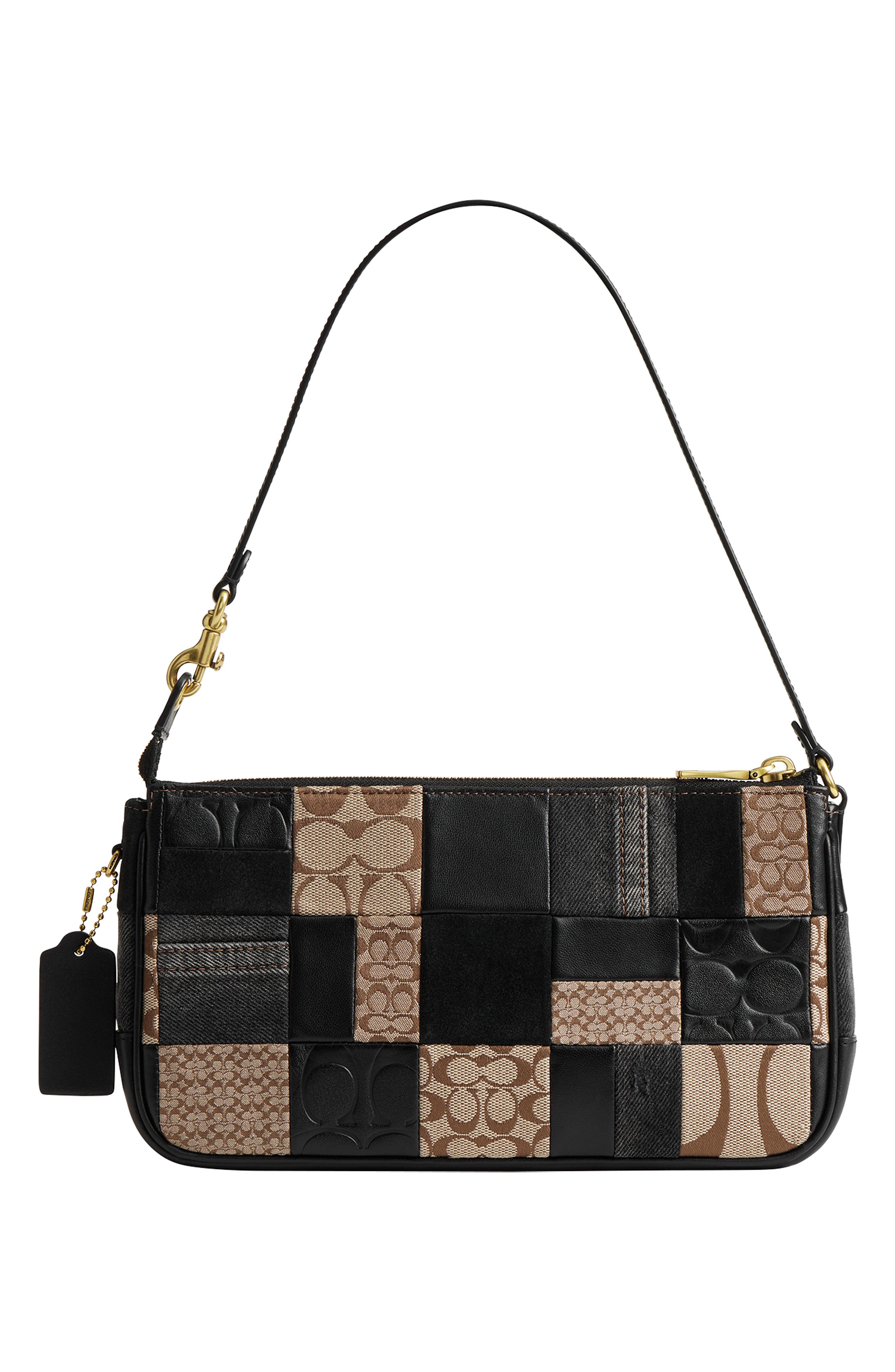 COACH Plaza Patchwork Leather & Canvas Shoulder Bag, Alternate, color, Black Multi