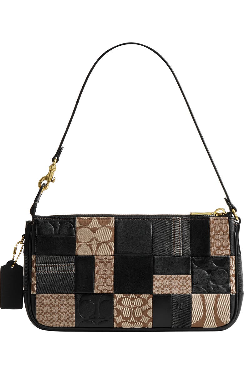 COACH Plaza Patchwork Leather & Canvas Shoulder Bag, Alternate, color, Black Multi