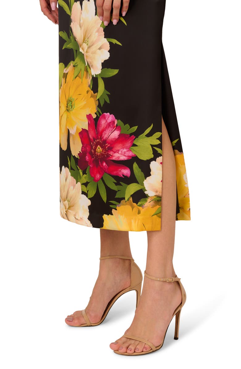 Adrianna Papell Printed Satin Cocktail Dress, Alternate, color, Black Multi