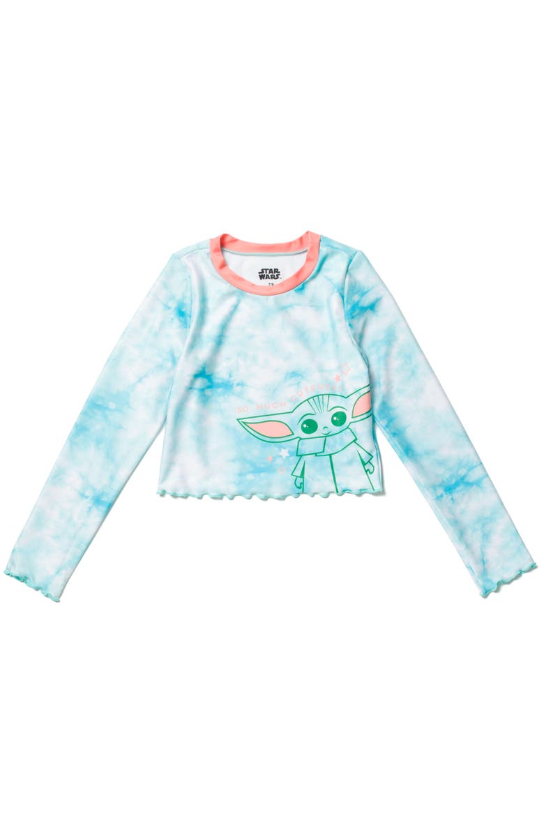 The Mandalorian Grogu Swimwear 2-Piece Rash Guard and Swim Bottom Set, Alternate, color, Grogu Blue Tie Dye