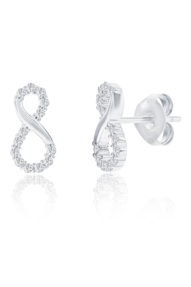 Cubic Zirconia Infinity Stud Earrings & Pendant Necklace Set, Alternate, color, SILVER