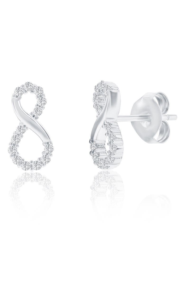 SIMONA Cubic Zirconia Infinity Stud Earrings & Pendant Necklace Set, Alternate, color, Silver