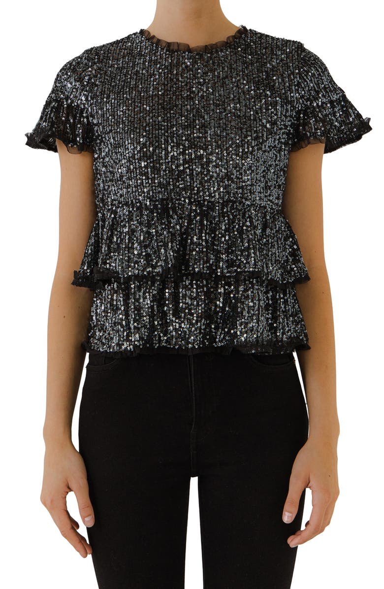 Endless Rose Sequin Babydoll Top, Alternate, color, Black