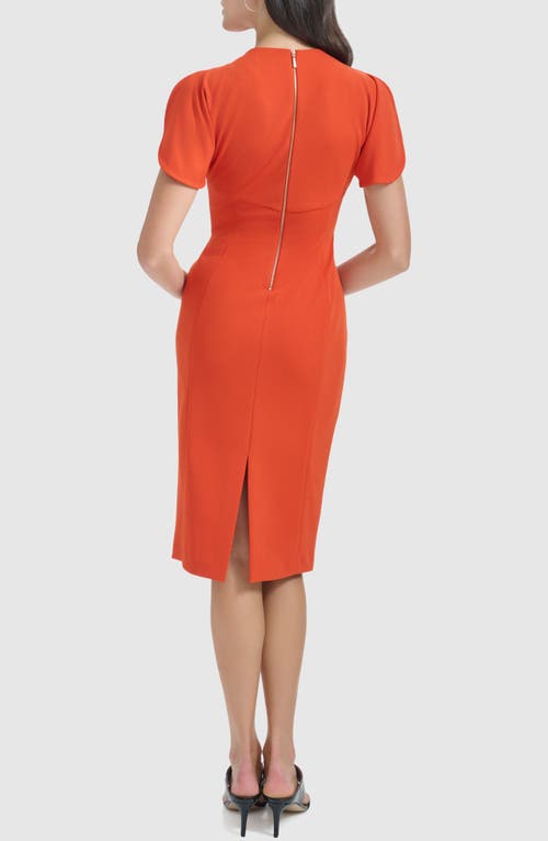 Calvin Klein Ruched Front Sheath Dress In Brown