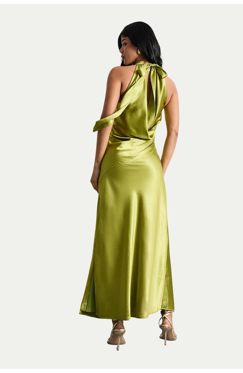 Warehouse Satin Tie Neck Cowl Maxi Dress, Alternate, color, Olive