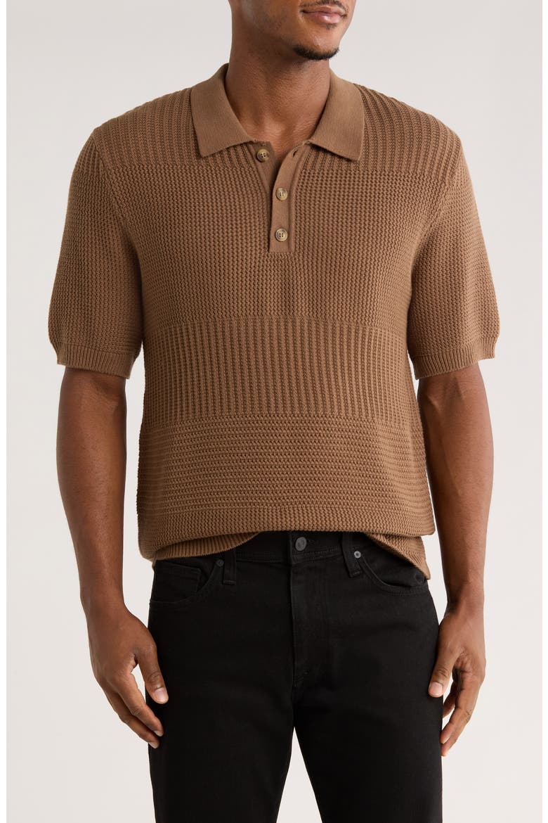 Mixed Stitch Cotton Sweater Polo, Main, color, FALL TAUPE