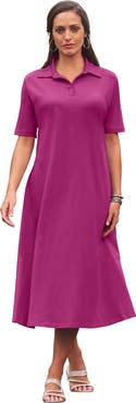 Jessica London Stretch Cotton Notch Neck Midi Dress