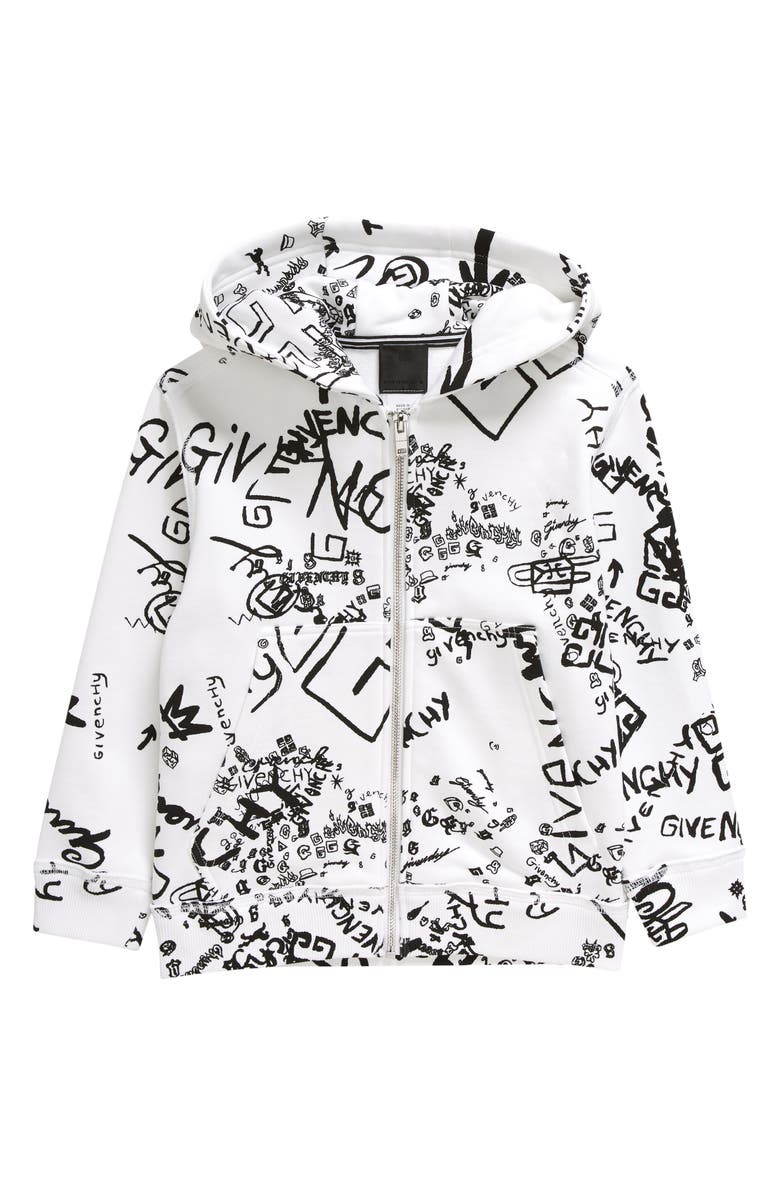 GIVENCHY KIDS Kids' Mini Me Logo Print Front Zip Hoodie, Main, color, 