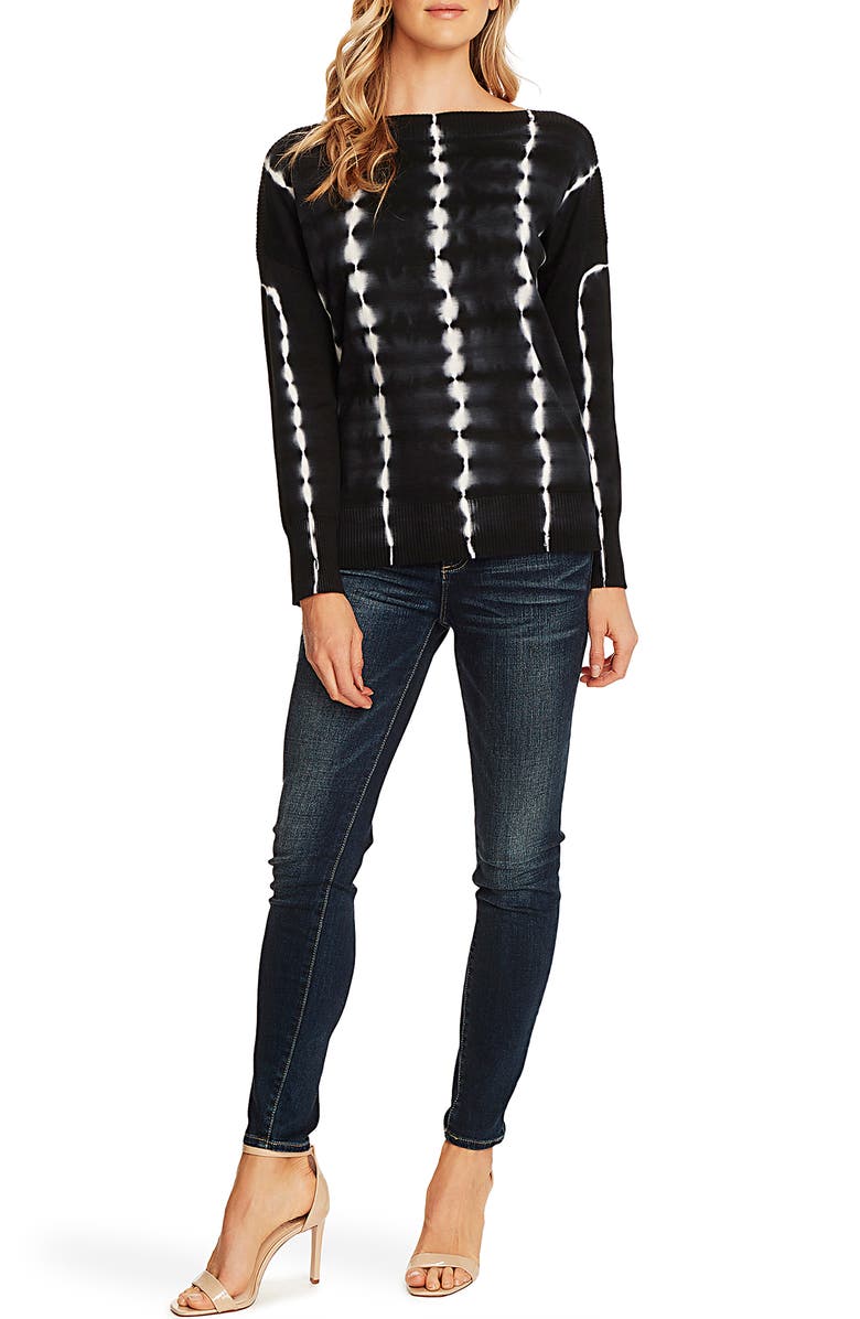 Vince Camuto Tie Dye Boatneck Long Sleeve Cotton Sweater, Alternate, color, 