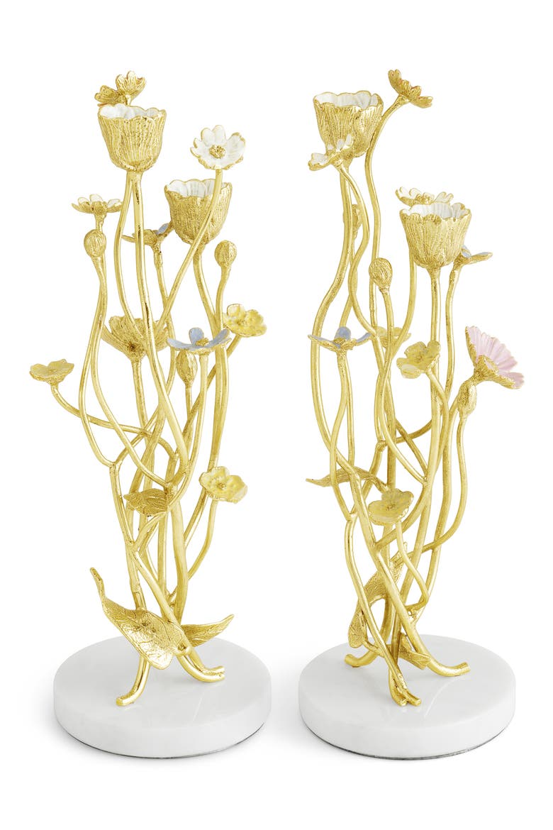 Wildflowers Set of 2 Candleholders, Alternate, color, GOLD MULTI