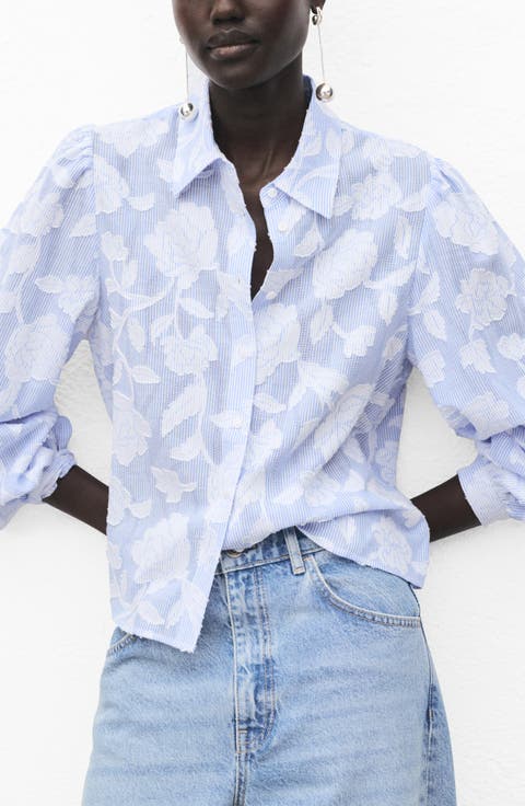 Embroidered Stripe Shirt (Plus)