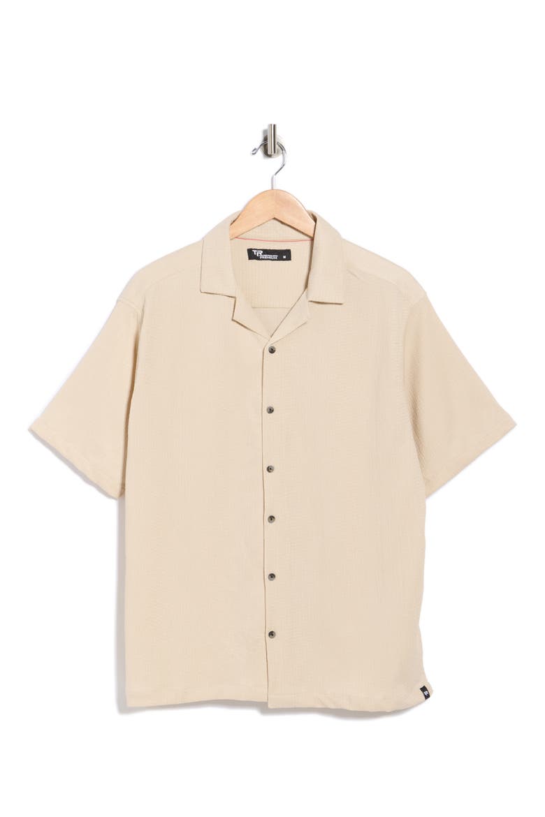 Relaxed Fit Textured Camp Shirt, Alternate, color, BEIGE