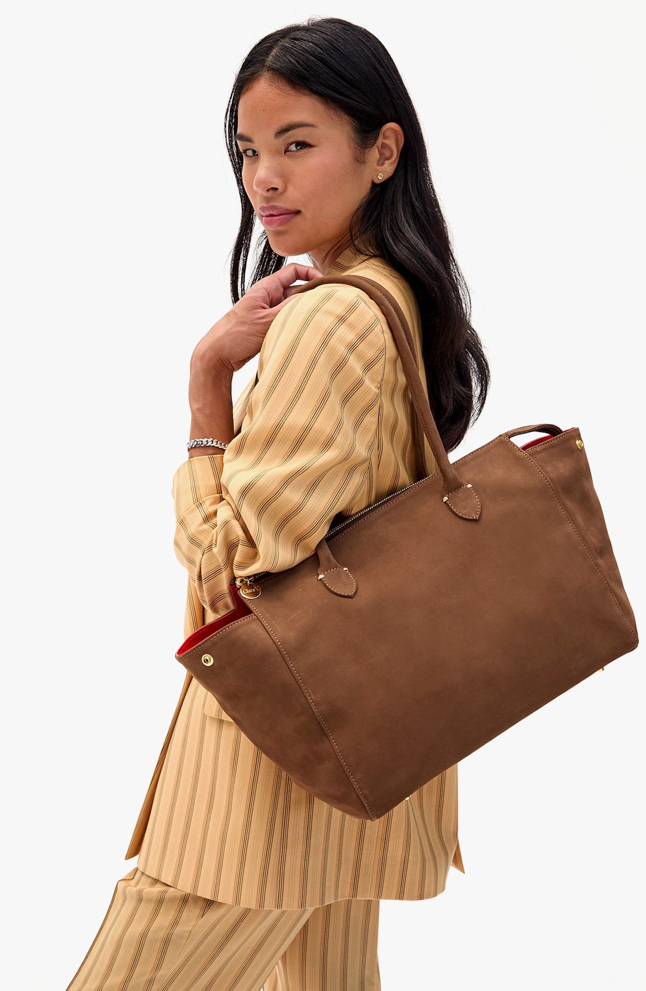 Clare V. Beatrice Nubuck Leather Tote, Alternate, color, Choco Bar