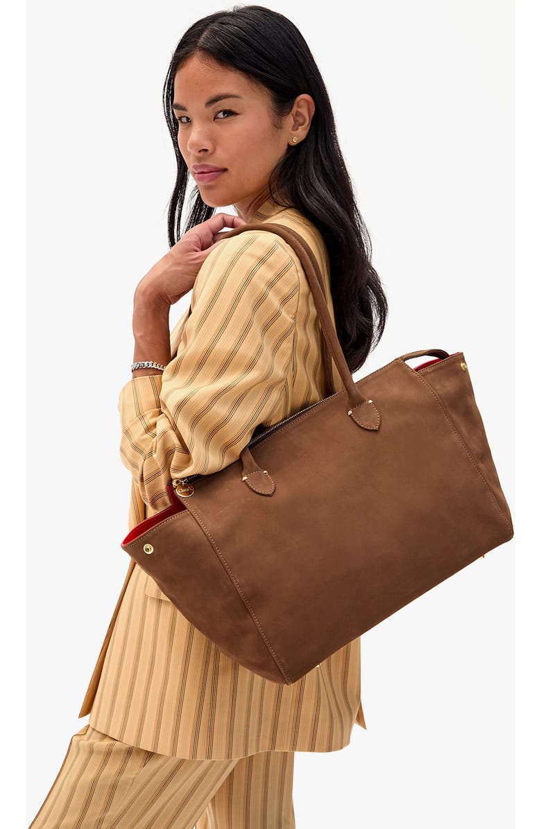 Clare V. Beatrice Nubuck Leather Tote, Alternate, color, Choco Bar