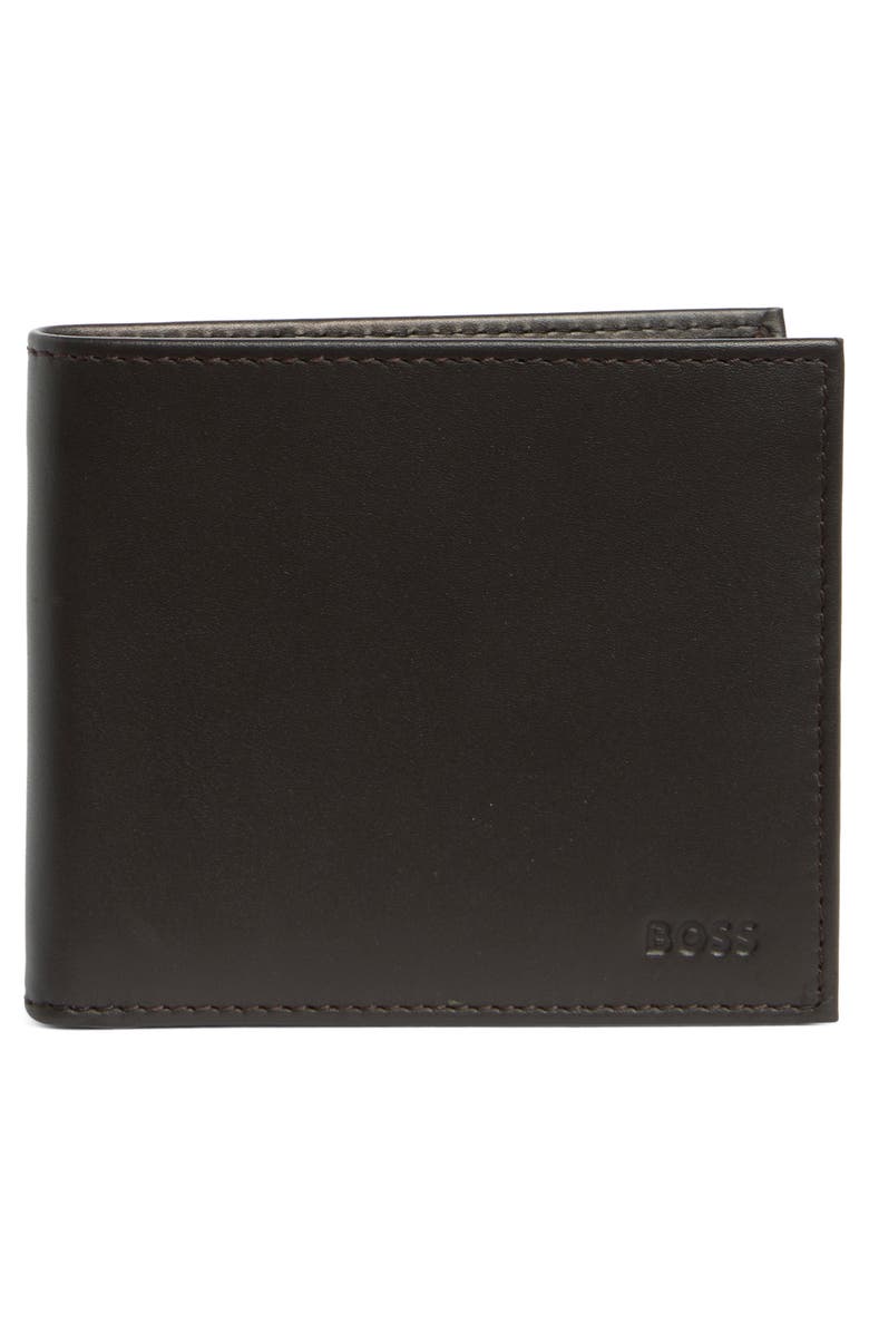 BOSS Randy Leather Bifold Wallet, Main, color, Dark Brown