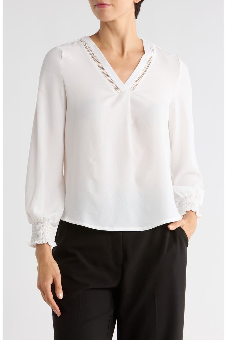 Needle Lace V-Neck Top, Main, color, OFF WHITE
