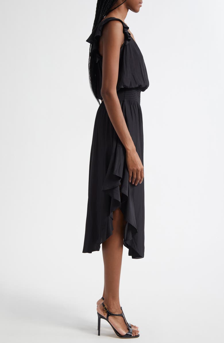 Ramy Brook Clementine Smock Waist Matte Satin Dress, Alternate, color, Black