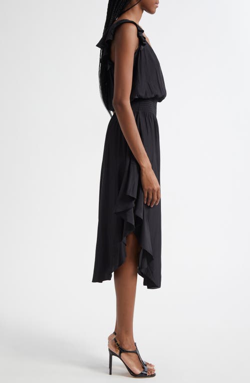 Ramy Brook Clementine Smock Waist Matte Satin Dress In Black