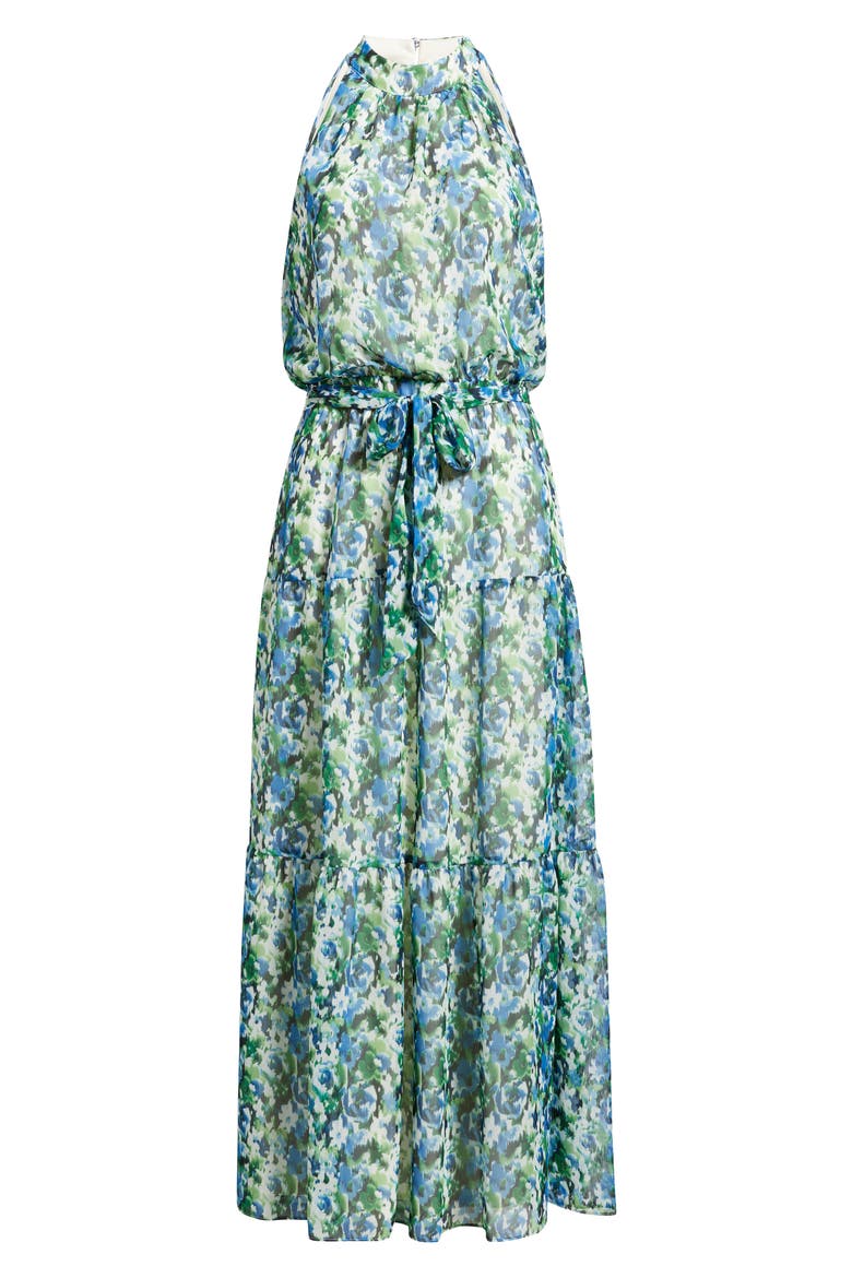 Floral Mock Neck Tiered Maxi Dress, Alternate, color, GREEN MULTI