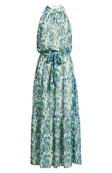 Floral Mock Neck Tiered Maxi Dress