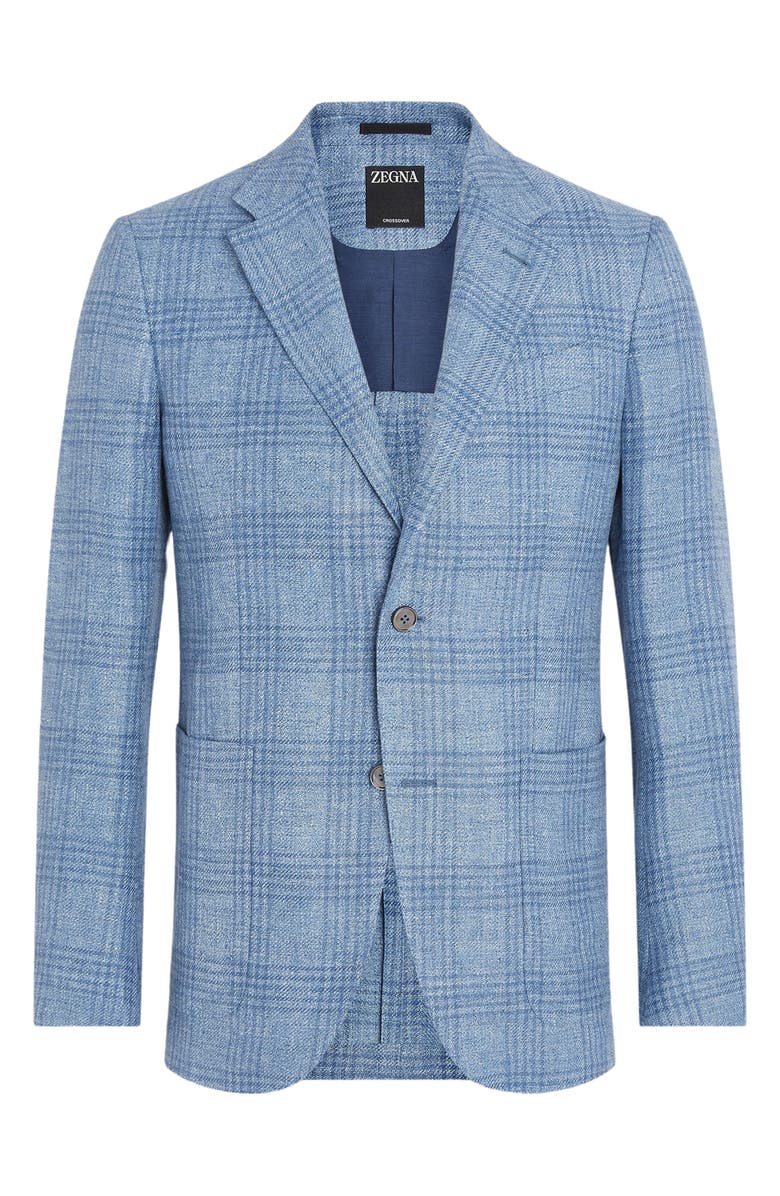 ZEGNA Fairway Crossover Plaid Linen Blend Sport Coat, Main, color, Sky Blue