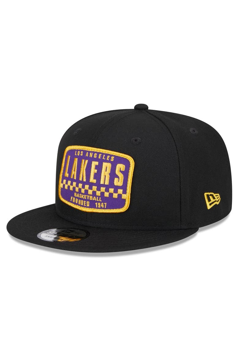 Men's New Era Black Los Angeles Lakers  Rally Drive Finish Line Patch 9FIFTY Snapback Hat, Alternate, color, Black