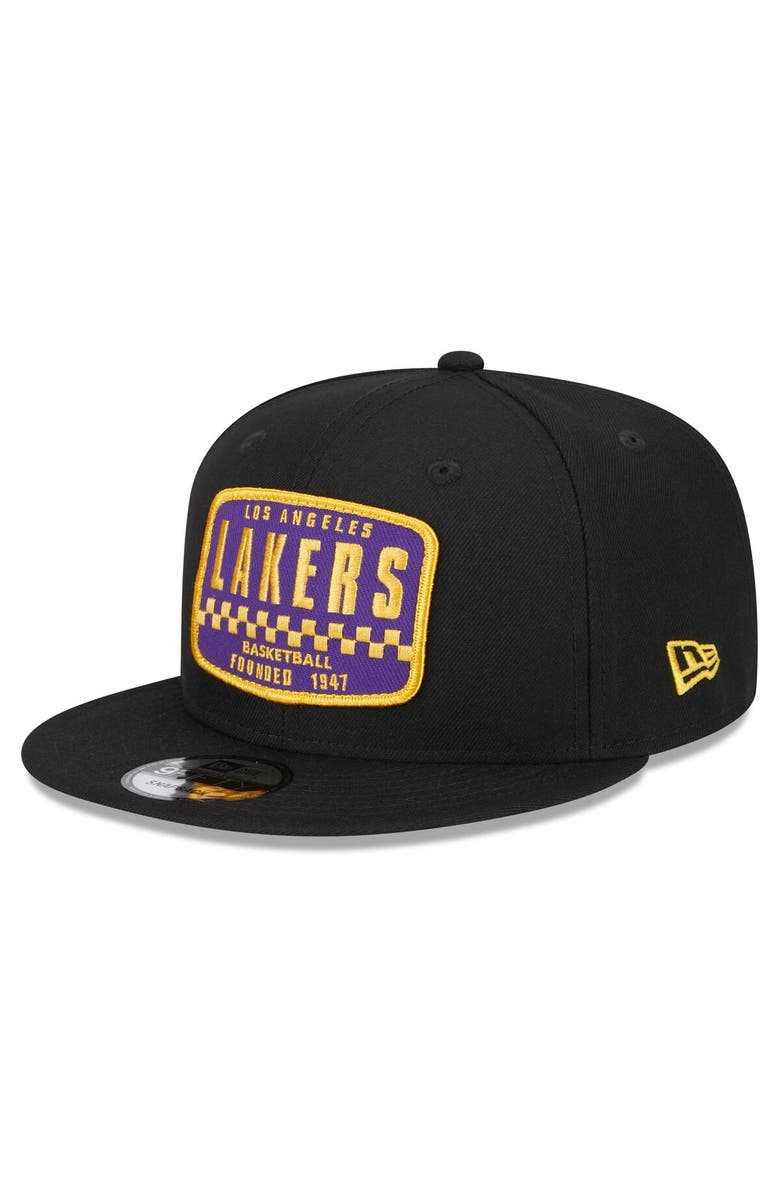 New Era Men's New Era Black Los Angeles Lakers Rally Drive Finish Line Patch 9FIFTY Snapback Hat, Alternate, color,