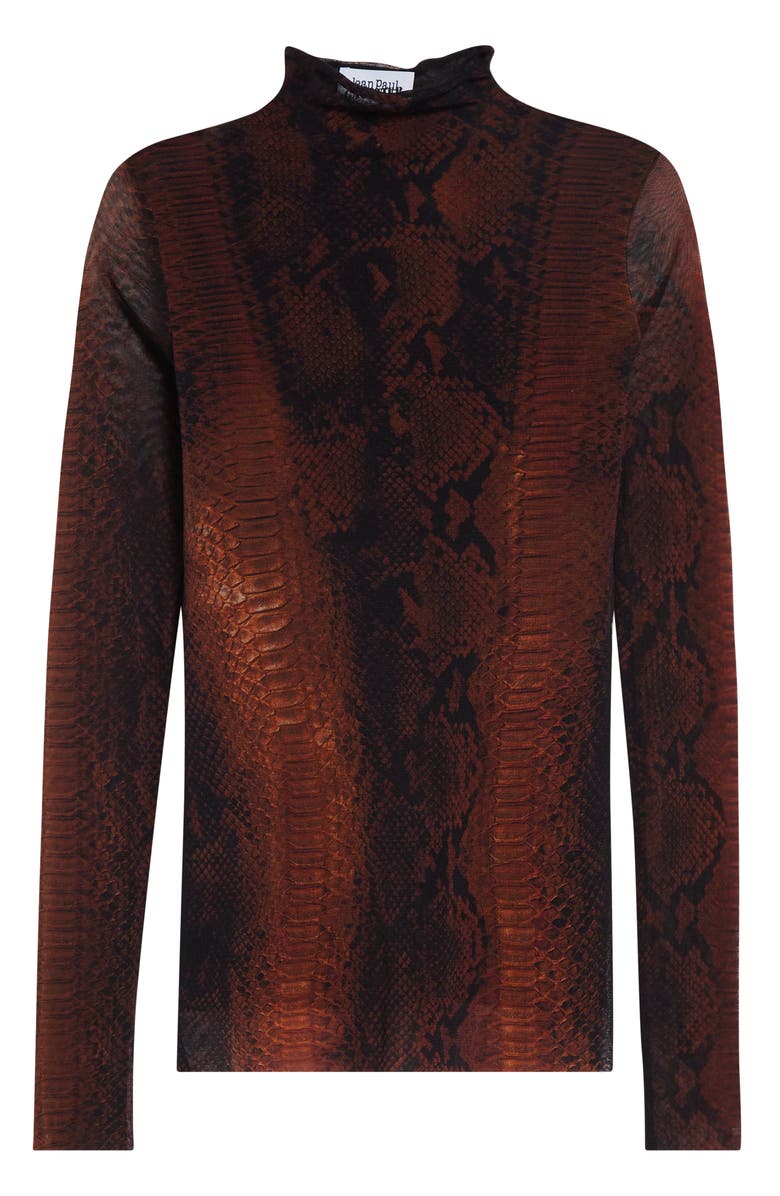 Jean Paul Gaultier Snakeskin Print Long Sleeve Mesh Top, Main, color, Brown/ Black