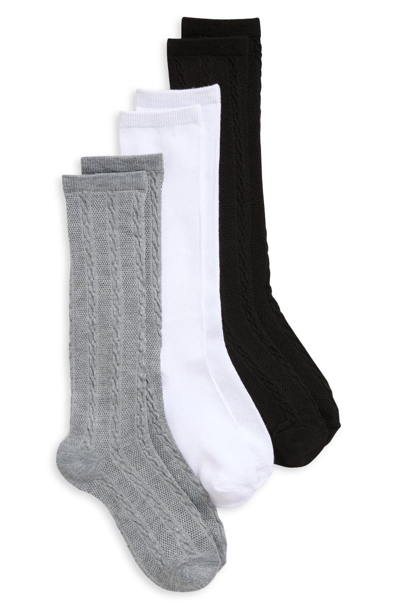 Capelli New York Kids' Assorted 3-Pack Cable Knee High Socks, Main, color, Grey Combo
