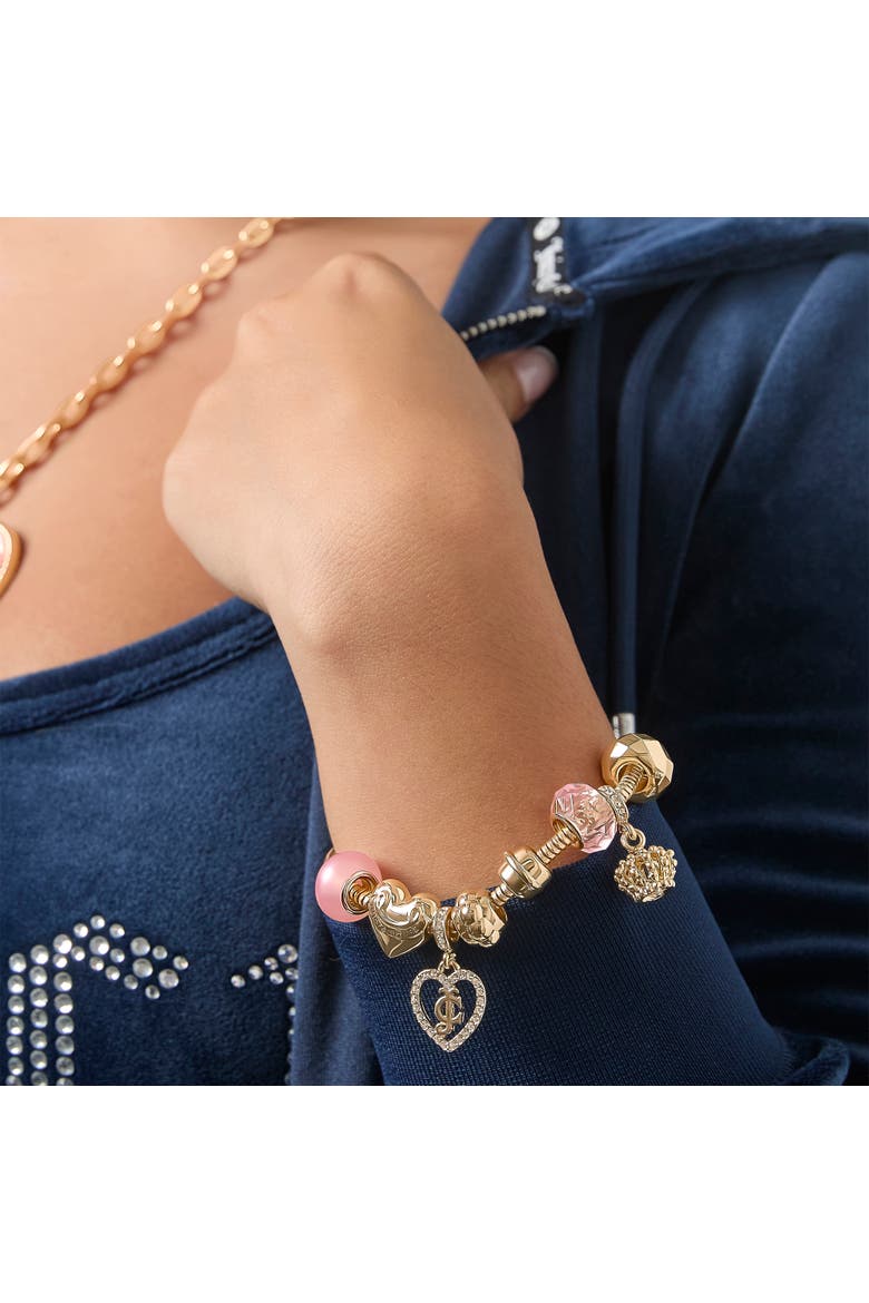 Multi-Charm Beaded Chain Bracelet, Gold-Tone with Pink Accents, Alternate, color, Gold Tone