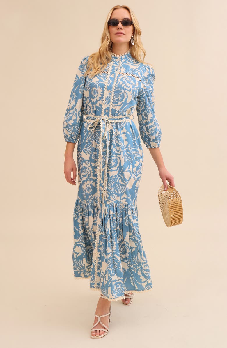 Avec Les Filles Floral Print Long Sleeve Cotton Poplin Dress, Alternate, color, 