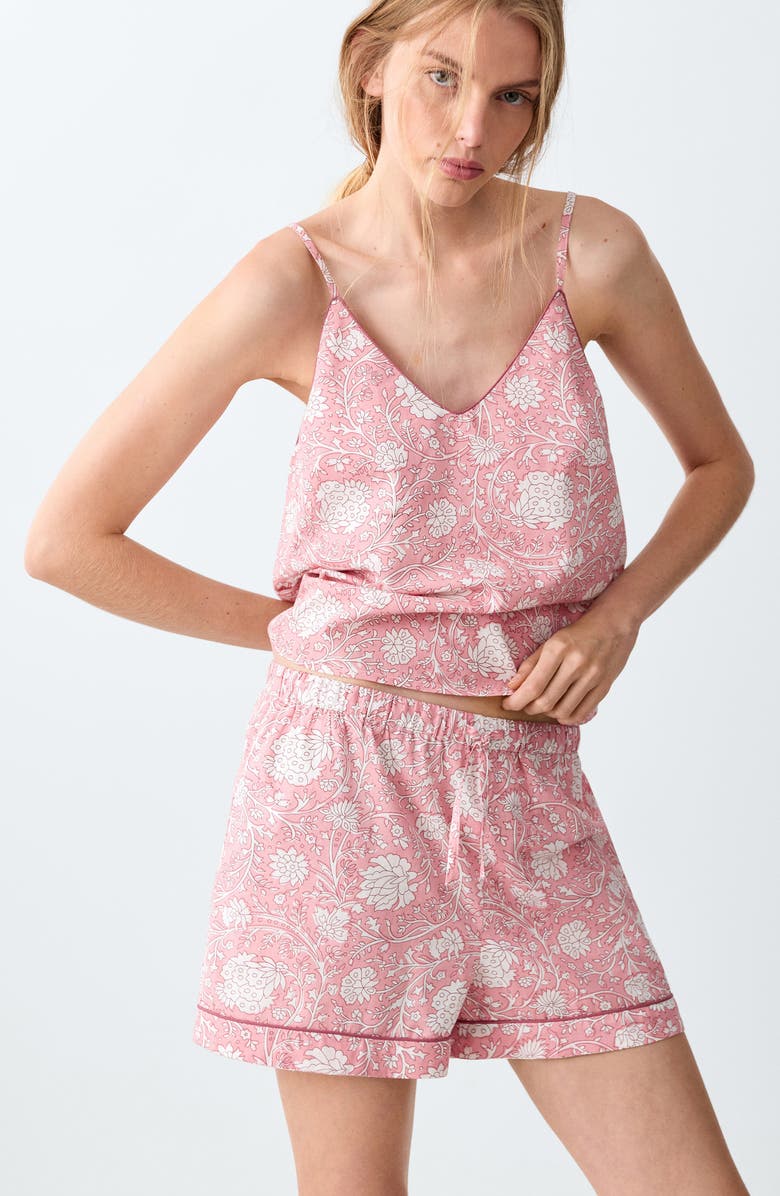 MANGO TEEN Floral Print Cotton Short Pajamas, Alternate, color, Pink