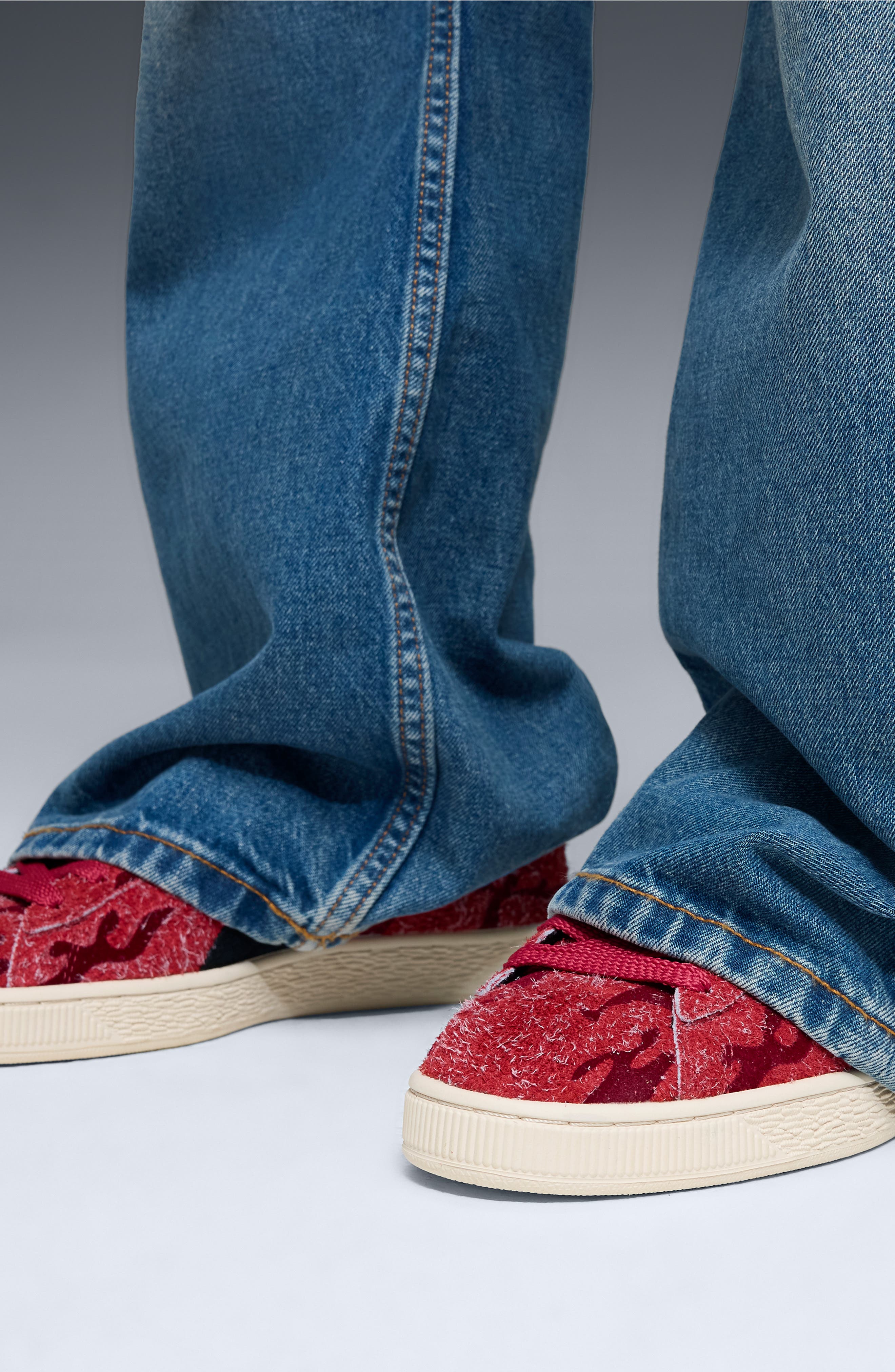 Suede Flock Sneaker, Alternate, color, RED RHYTHM/ INTENSE RED