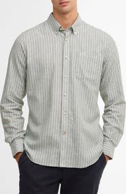 Barbour Nelson Tailored Fit Stripe Linen & Cotton Button-Down Shirt