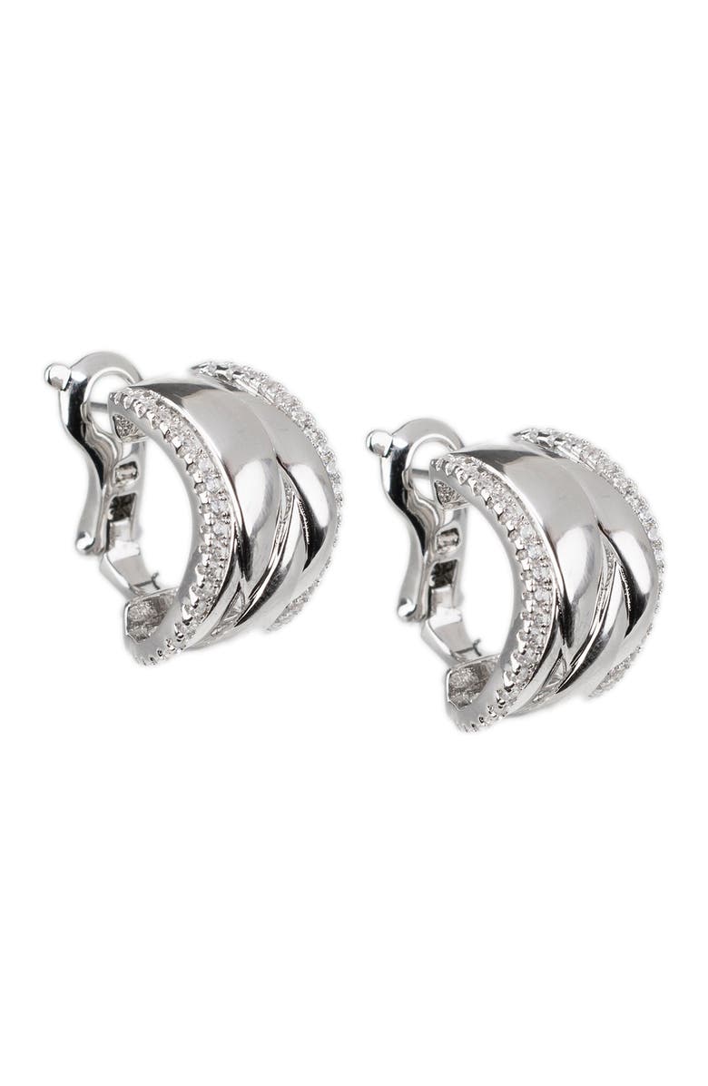 CZ by Kenneth Jay Lane CZ Curved Double Swirl Cuff Earrings, Main, color, Clear/Silver