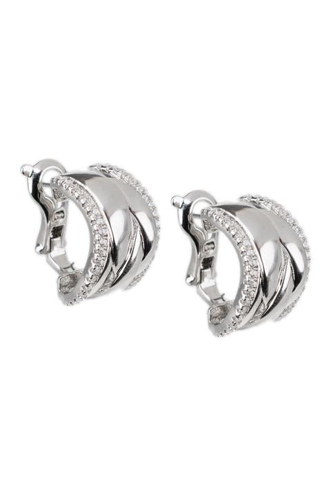 CZ Curved Double Swirl Cuff Earrings