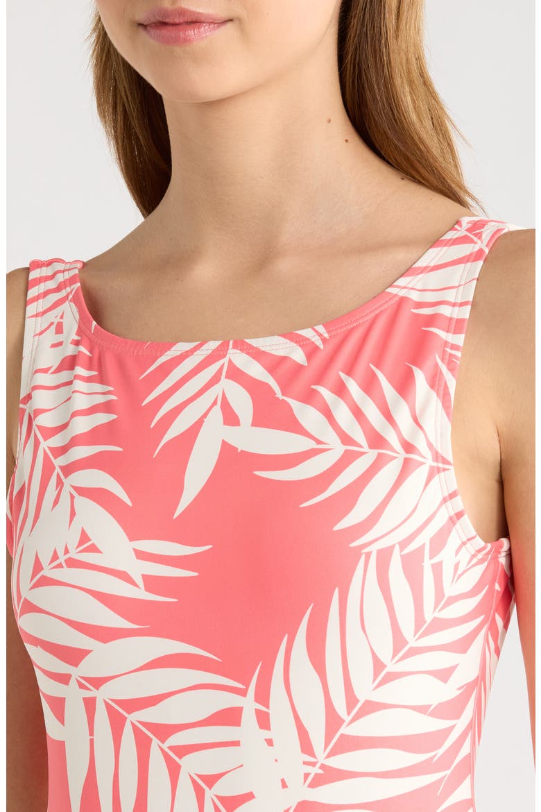 Buckle Back One-Piece Swimsuit, Alternate, color, CORAL PARADISE FOLIAGE