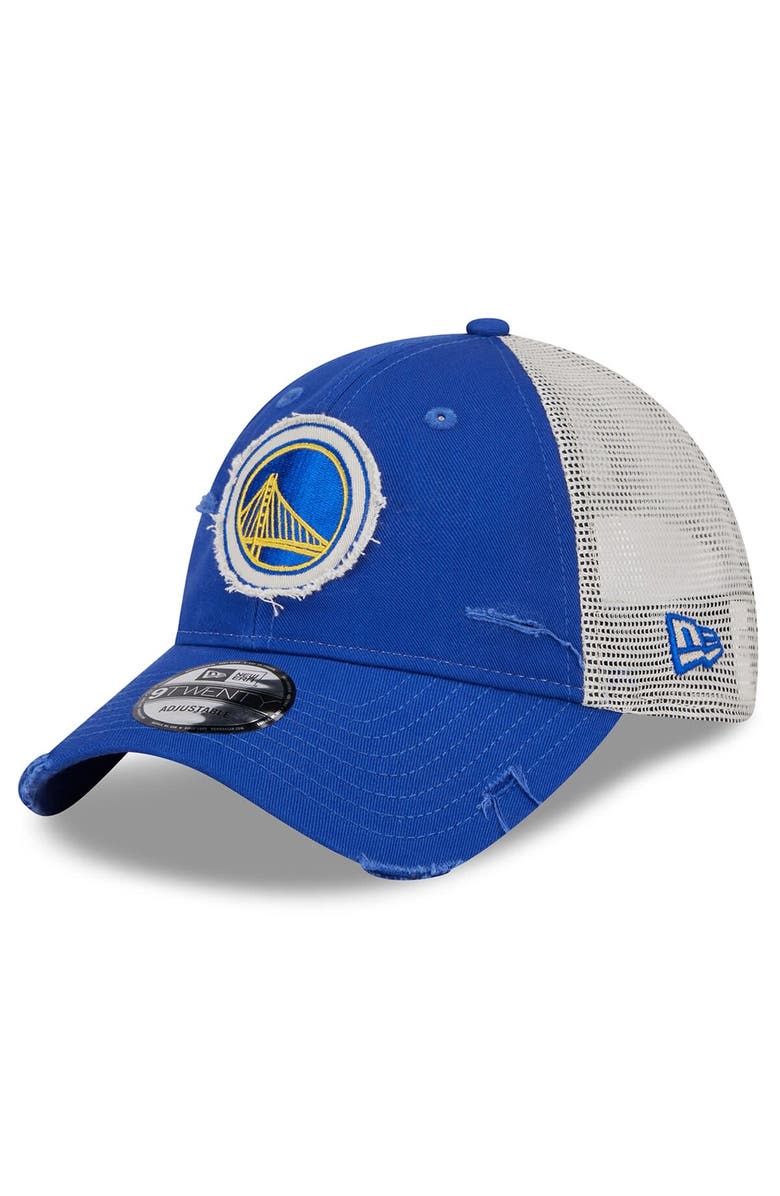 New Era Men's New Era Royal Golden State Warriors  Rally Drive Distressed Patch 9TWENTY Trucker Adjustable Hat, Main, color, 