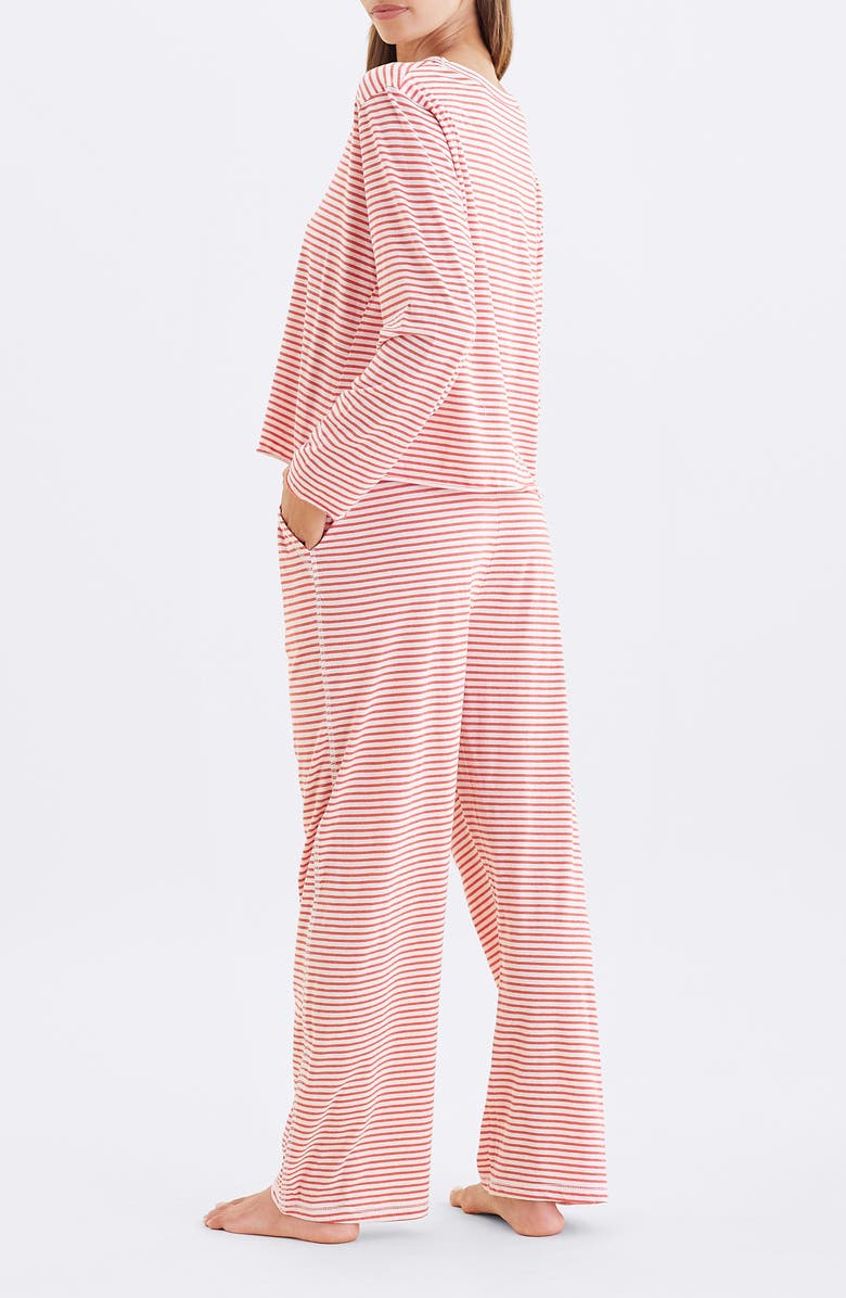 Papinelle Jada Stripe Organic Cotton Pajamas, Alternate, color, Rosewater / Red Stripe