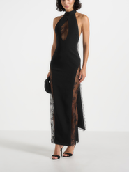 Manière De Voir Jessica Contour Lace Halter Drape Neck Maxi Dress