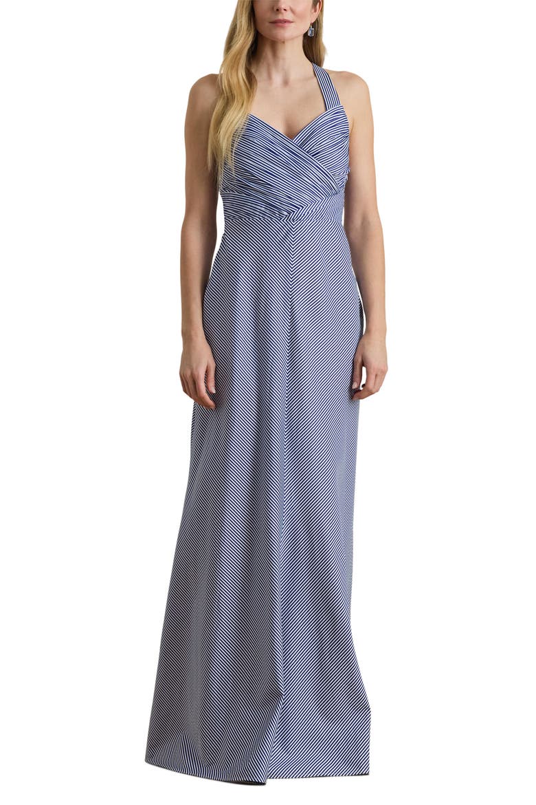 Stripe Crossback Taffeta Gown, Main, color, BLUE/ WHITE