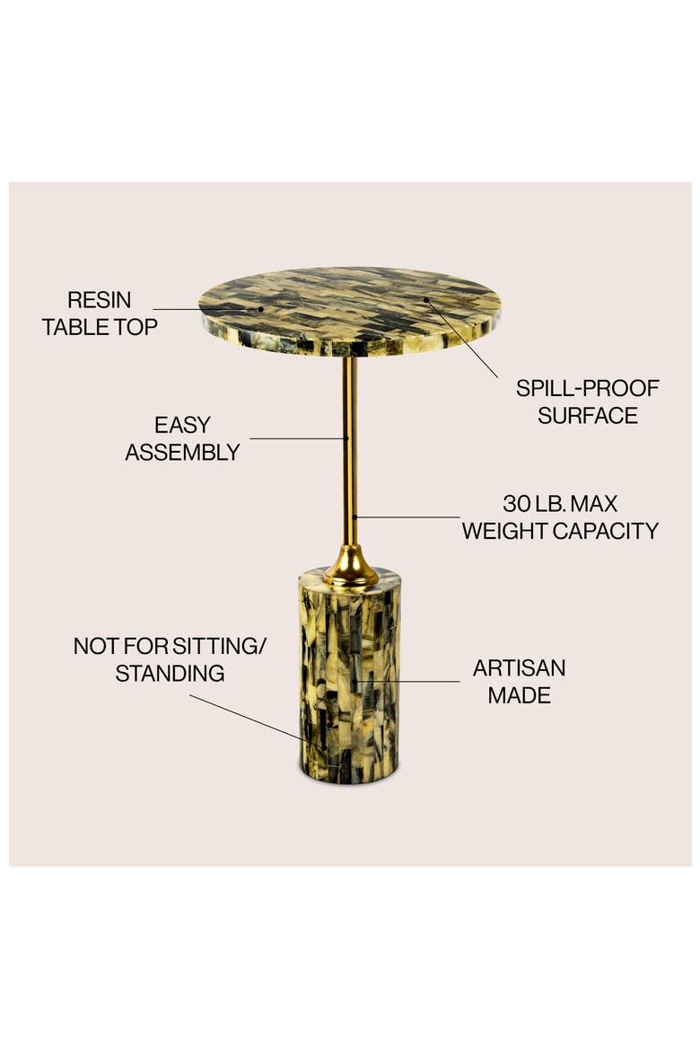 Hedda Art Deco Round Pedestal Drink Table, Iron Candlestick Accent Table with Mosaic Top Cylinder Base, Alternate, color, Yellow