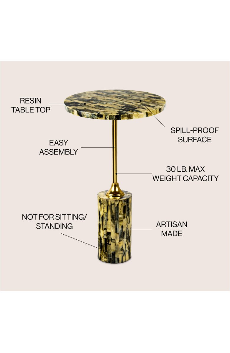 JONATHAN Y Hedda Contemporary Glam Metal/Resin Faux Stone Round End Table, Alternate, color, Yellow