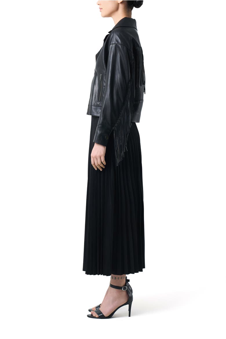 Lyra Jacket In Leather Biker With Fringe, Alternate, color, Black