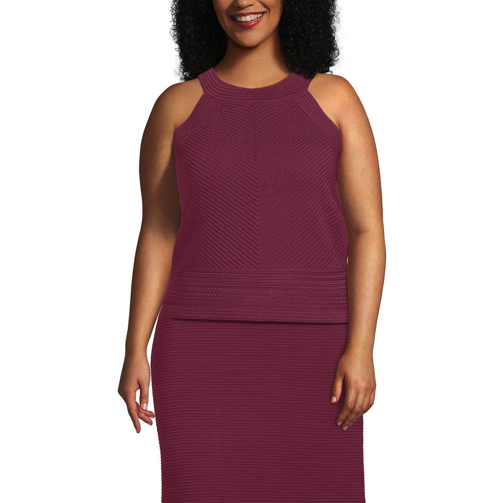 Lands' End Gassed Cotton Pointelle Halter Top Sweater Set Top In Purple