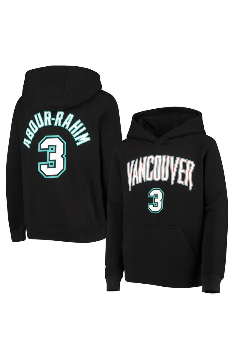 Mitchell & Ness Youth Mitchell & Ness Shareef Abdur-Rahim Black Vancouver Grizzlies Hardwood Classics Name & Number Pullover Hoodie, Main, color, 