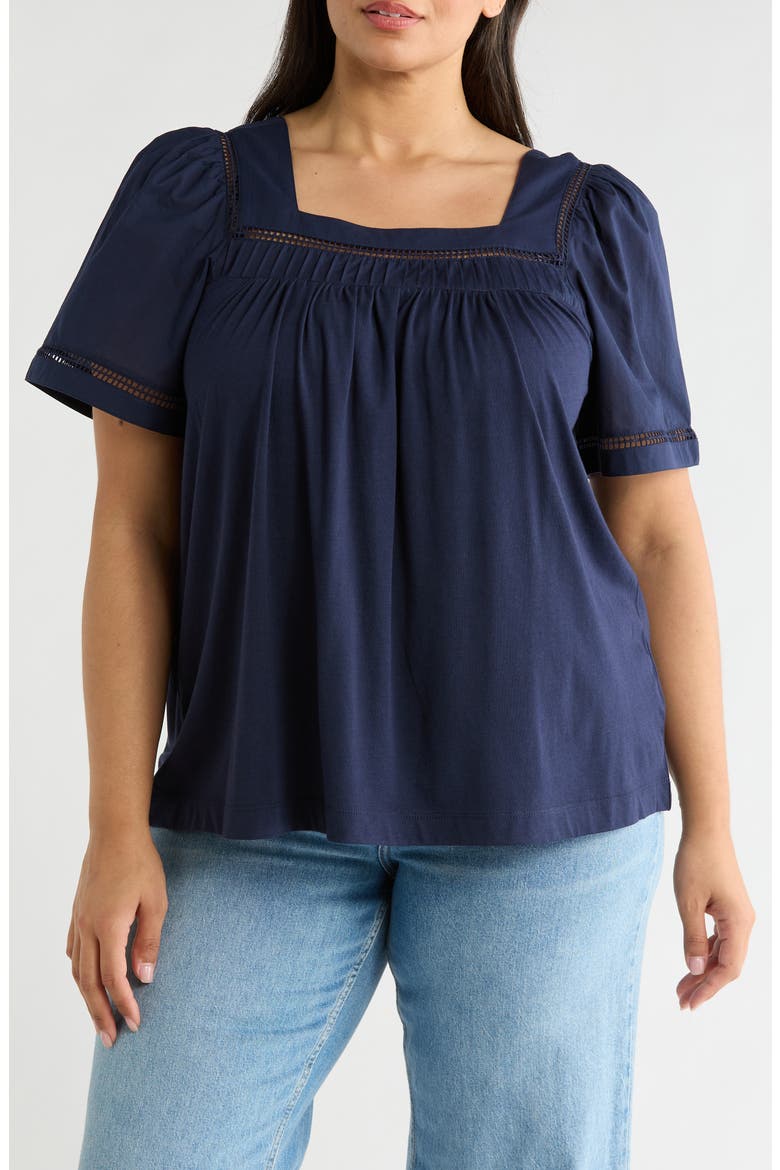 Pintuck Knit Top, Main, color, NAVY